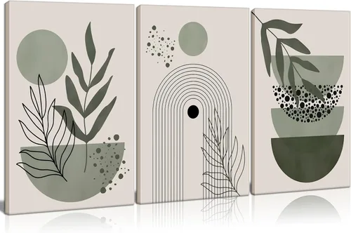 Miniatura 9 de 3 piezas enmarcadas de plantas de fase lunar en lienzo, arte de pared retro con diseño de flores de luna, impresión de póster con imagen celestial