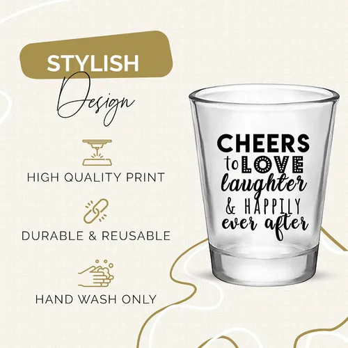 Miniatura 2 de Vasos de chupito de boda – Cheers to Love Laughter and Happily Ever After Vasos de chupito a granel paquete de 12 – 1.75 oz desechables regalos
