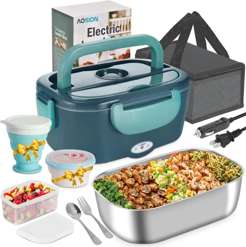 Miniatura 9 de AOSION Lonchera Eléctrica para Adultos, Lonchera Térmica 3 EN 1 con Contenedor de 1.5L, Lonchera Eléctrica Portátil de 80W, Calentador de Alimentos