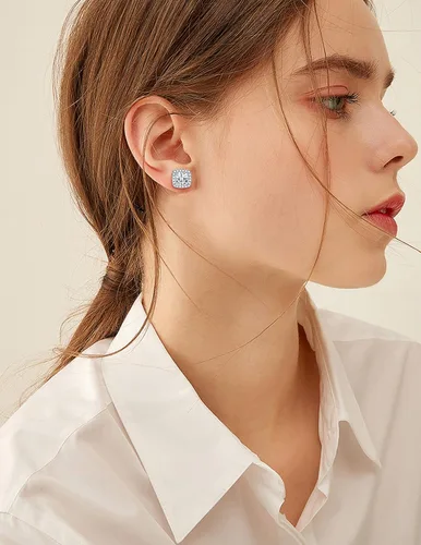 Miniatura 4 de Udalyn 6 pares de aretes tipo halo para mujer chapados en oro blanco de 18 quilates y oro rosa redondos cuadrados con circonita cúbica brillante