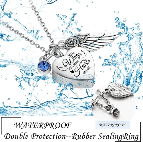 Miniatura 4 de Cremation Heart Urn Necklace for Ashes for Women with 12 Birthstones, Cremation Ashes Jewelry Keepsake with Angel Wing - Your Wings were Ready, But