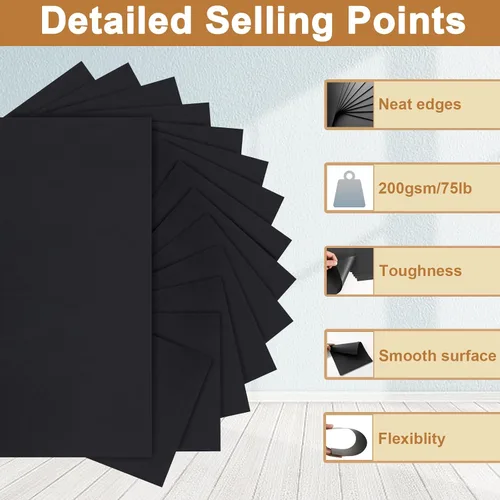 Miniatura 3 de Silunkia 100 hojas de cartulina negra de 8.5 x 11 pulgadas, papel de 75 lb para impresora, cartulina para Halloween, fabricación de tarjetas DIY