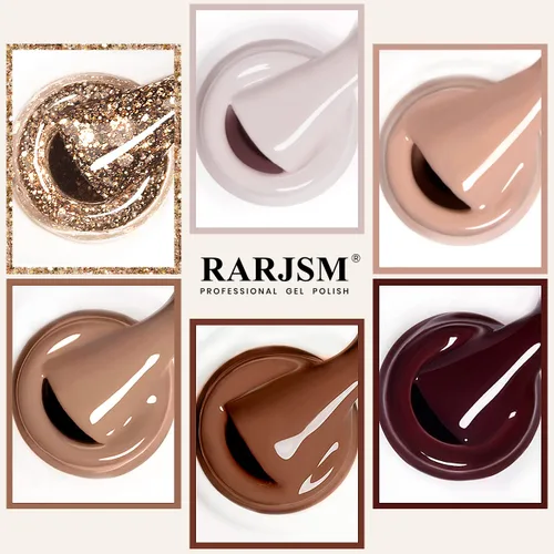 Miniatura 5 de RARJSM Juego de 6 esmaltes de uñas de gel, color marrón, café, vino, borgoña, nude, morado, rosa, champán, dorado, purpurina, para invierno, secado