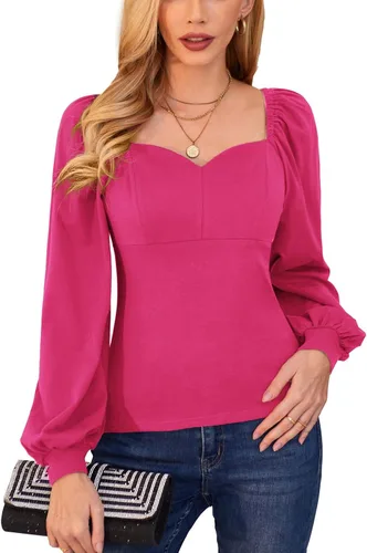 GRACE KARIN Blusa de manga larga tipo farol para mujer, estilo retro, ajustada, con escote corazón, estilo vintage