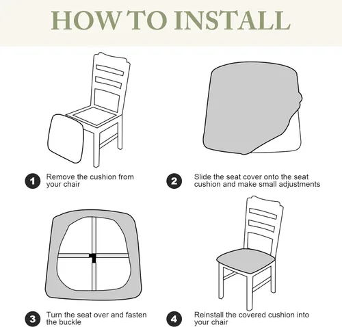 Miniatura 6 de Juego de 6 fundas impermeables para asiento de silla de comedor, elásticas, extraíbles y lavables, fundas de asiento para silla de comedor