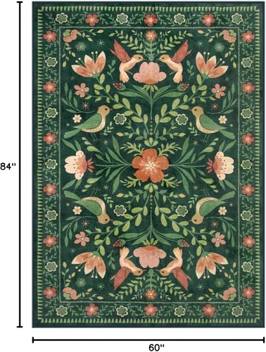 Miniatura 3 de Moynesa Alfombra para sala de estar, de 5 x 7 pies, lavable, moderna, color verde cabaña, para dormitorio, comedor, alfombra estética de granja