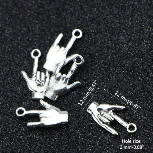 Miniatura 2 de 50 piezas de 0.866 x 0.472 in de plata antigua colgante de mano no verbal "I Love You" (plateado), aleación, Aleación.