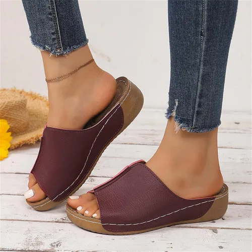 Miniatura 2 de Sandalias ortopédicas para mujer, plataforma elegante, sandalias ortopédicas cómodas con soporte de arco sin cordones, planas, suaves, modernas Rojo