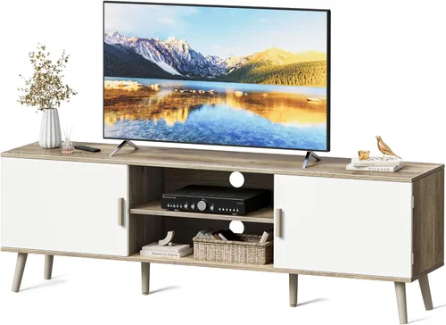 Miniatura 11 de SUPERJARE Soporte de TV para TV de 55 pulgadas, centro de entretenimiento con estante ajustable, 2 gabinetes, mesa consola de TV, consola