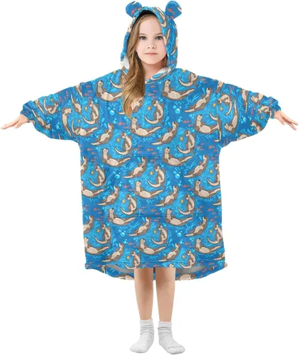 Miniatura 33 de Mantas portátiles para niños, sudadera con capucha tipo manta de gran tamaño, suave y cálida, regalos para niños, niñas y adolescentes de 3 a 14