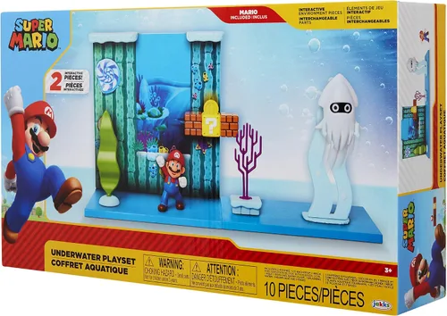 Miniatura 10 de Super Mario Juego submarino con pieza ambiental interactiva, figura articulada de Mario de 2.5 pulgadas y figura de calamar Blooper. Colecciona