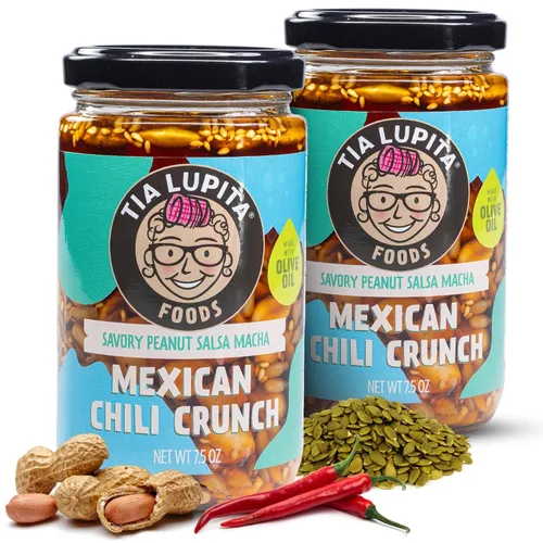 Miniatura 13 de Tía Lupita Mexican Chili Crunch – Salsa Macha, Aceite de Chile Morita Crujiente Sin gluten, sin OMG, vegano Variedad de arándano y maní