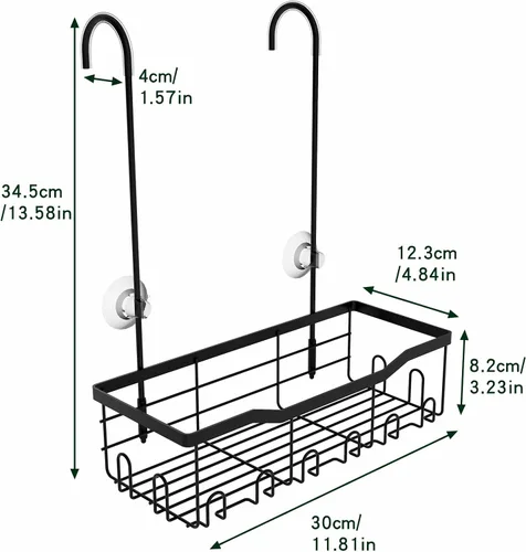 Miniatura 6 de Slizy Estante de ducha colgante, estante de almacenamiento de baño negro, organizador de puerta de baño, cesta de ducha, soporte para champú,