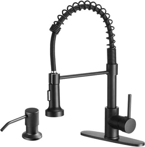 Miniatura 10 de Grifo de cocina con rociador LED, grifo de fregadero de cocina de una sola manija con rociador extraíble, muelle y luz LED de níquel cepillado
