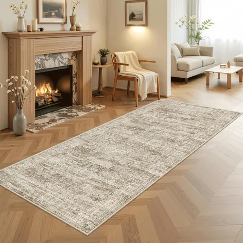 Miniatura 159 de Alfombra de pasillo Soalmost 2'6" x 10' lavable, alfombra antideslizante para cocina, baño, lavandería, alfombras vintage ultra delgadas para Beige