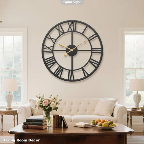 Miniatura 4 de Pytha Sight - Reloj de pared grande para sala de estar, de 16 pulgadas, moderno, industrial, decorativo, de metal, silencioso, funciona con Negro