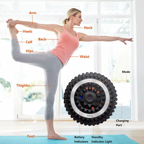 Miniatura 5 de Pelota de masaje vibratoria, rodillo de masaje de yoga de alta intensidad de 4 velocidades, alivia la tensión muscular, bolas de masaje de presión