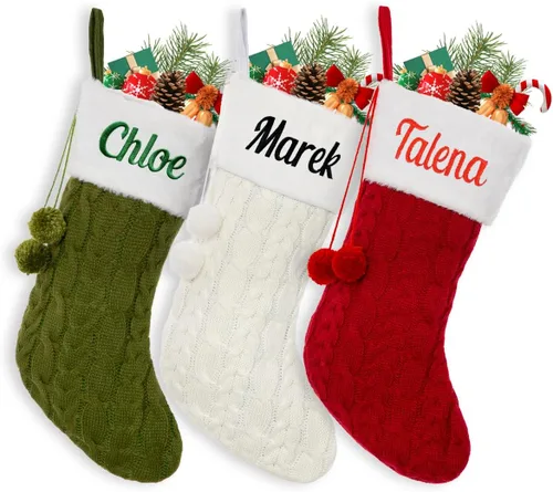 Miniatura 17 de Calcetín de Navidad Personalizado Grande Tejido Personalizado Bordado con Nombre Calcetín de Navidad para Familia Niños Mascotas Decoración