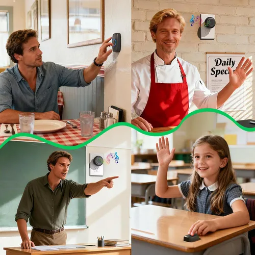 Miniatura 7 de Timbre inalámbrico para el aula para profesores, botón impermeable, rango de 1000 pies, 130 dB, volumen ajustable, 48 timbres para el hogar, aula