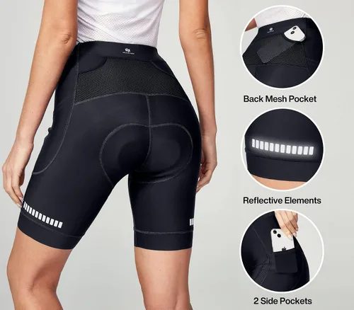 Miniatura 4 de Heathyoga Pantalones cortos de ciclismo acolchados 4D para mujer, con bolsillos, acolchados, pantalones cortos de ciclismo para mujer