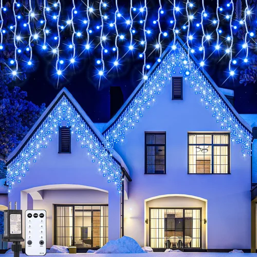 Aurelema 640 luces LED de Navidad para exteriores, extra largas, 8 modos, impermeables, con 120 gotas, guirnalda de luces colgantes con control