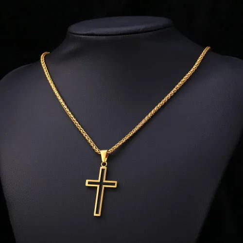 Miniatura 2 de U7 Simple Cross Necklace for Men Women, Stainless Steel Silver Black Gold Latin Cross Pendant Necklaces, Custom Engravable, Length 22-24 Inches
