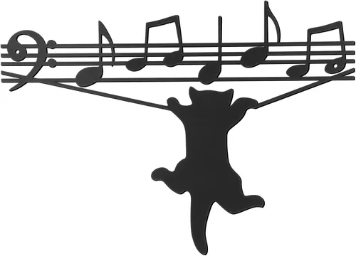 Miniatura 7 de Otoolling Notas musicales para decoración de pared con diseño de gato negro de metal, letreros musicales para colgar, decoración del hogar para sala