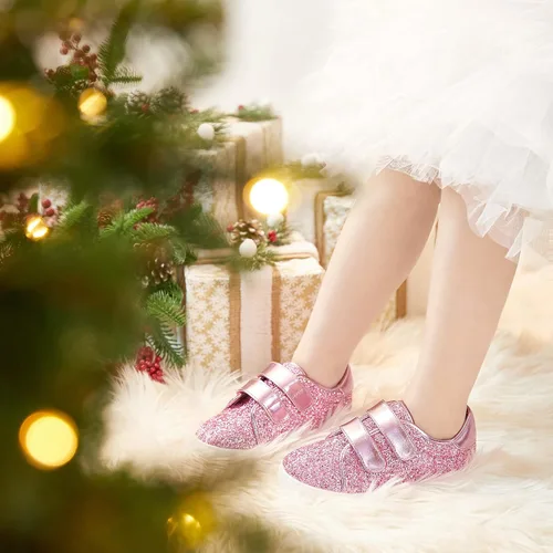 Miniatura 4 de Felix & Flora Zapatos deportivos para correr para niñas y niños pequeños, zapatos deportivos de princesa casuales con purpurina.