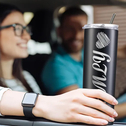 Miniatura 6 de Vasos delgados personalizados con tapas y pajitas, vaso delgado de acero inoxidable grabado con láser, vasos personalizados con nombre de 20 onzas