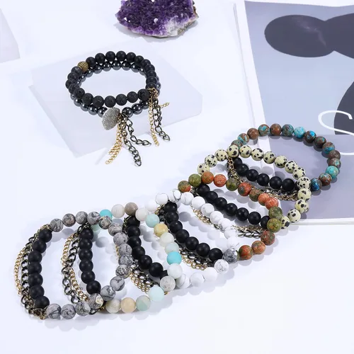 Miniatura 7 de Pulseras de piedra de lava natural de 0.315in para hombres, difusor de aceites esenciales de cristal curativo, pulsera de chakras, yoga, energía