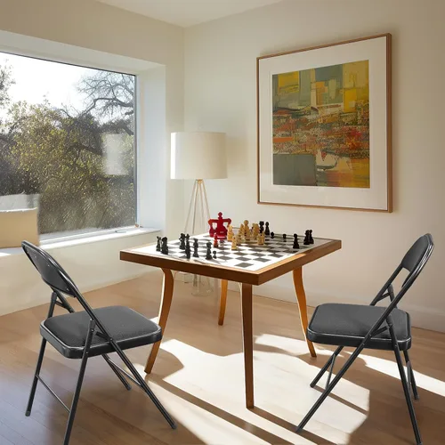 Miniatura 7 de VINGLI Paquete de 4 sillas plegables con asientos acolchados, marco de metal con asiento y respaldo de tela, capacidad de 350 libras, color negro