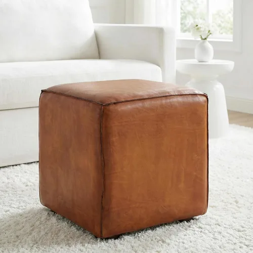Miniatura 2 de Bare Decor Sands - Cubo otomano de piel auténtica, color marrón