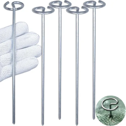 Grapas circulares de 8 pulgadas para paisaje, 100 estacas de acero galvanizado de calibre 8 resistentes para jardinería al aire libre, barrera de