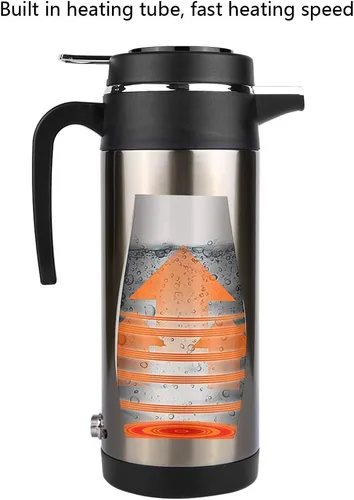 Miniatura 4 de Calentador de agua para automóvil de 12 V, calentador de taza de viaje de calentamiento rápido, acero inoxidable, eléctrico, 40.6 fl oz