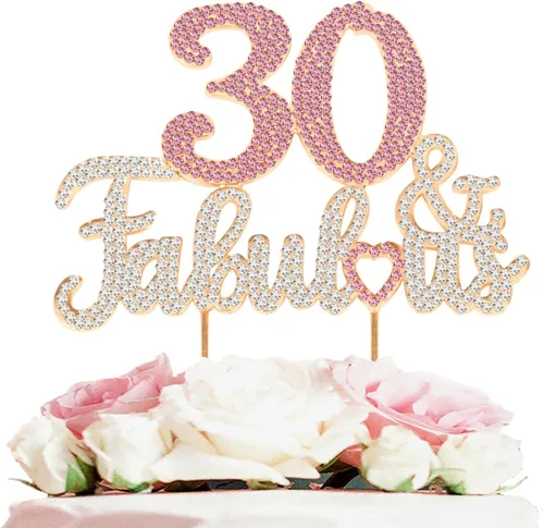 Miniatura 31 de 25 y fabulosa decoración de pastel de diamantes de imitación dorados y rosados – Feliz cumpleaños 25 años saluda a 25 años de edad, decoración
