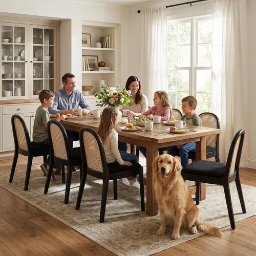 Miniatura 14 de LukeAlon Juego de 2 sillas de comedor de lino, sillas laterales de caña tejida natural con patas de madera maciza, sillas de comedor de mediados