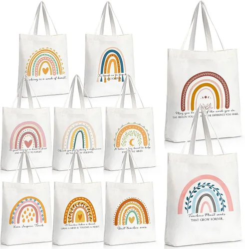 Miniatura 7 de Sadnyy 20 bolsas de lona arcoíris para profesores y empleados, regalo inspirador con cremallera para oficina, escuela