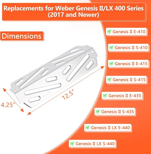 Miniatura 2 de QuliMetal Deflectores de calor para Weber Genesis II E-410/E-415/E-435, piezas de parrilla para parrillas de gas Weber Genesis II LX serie E-440