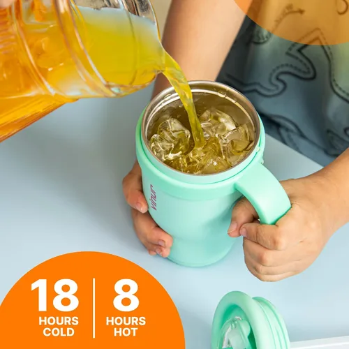 Miniatura 3 de VINUR Vaso para niños con asa - 14 oz de acero inoxidable con aislamiento al vacío de doble pared con tapa y pajita, vaso de agua de viaje