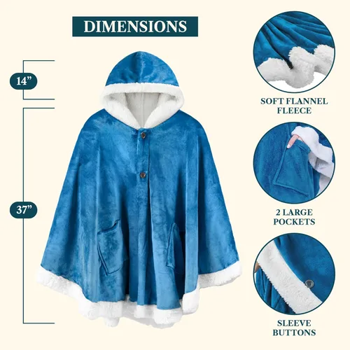 Miniatura 3 de PAVILIA Hooded Blanket Poncho for Women, Sherpa Shawl Wrap with Hood, Cozy Warm Wearable Throw with Pockets, Gift for Mom Azul marino