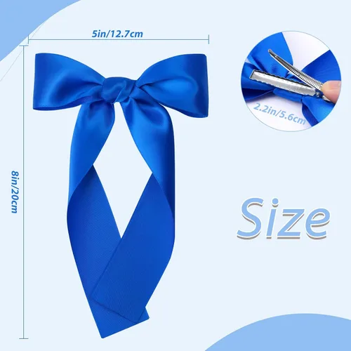 Miniatura 3 de 2 piezas de lazos largos de cinta para niñas, clip de pelo de seda, lazo de cinta para el pelo, accesorios para el cabello para bebés, niños Azul