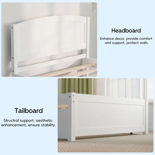 Miniatura 4 de TOLEAD Cama diurna con nido, cama extraíble tamaño twin, cama diurna extensible de madera maciza con cama nido twin, incluye soporte de listones