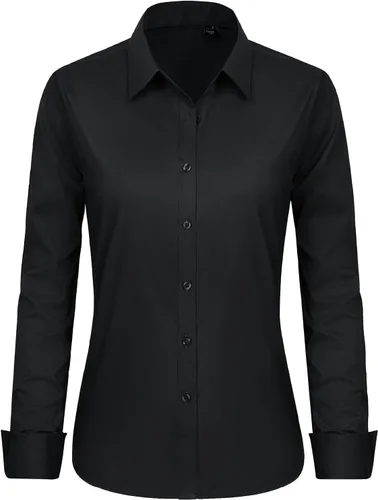 Miniatura 4 de Camisas de vestir para mujer, de manga larga, con botones, formales, sin arrugas, lisas, para trabajo, negocios, oficina, tops básicos
