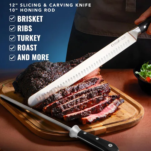 Miniatura 4 de Cutluxe Juego de Cuchillos para Barbacoa – Cuchillo de pechuga de 12" y varilla de afilado de 10", juego de cuchillos de carnicero para cortar carne