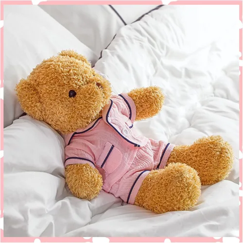 Miniatura 5 de Hungdao 2 juegos de ropa para osos, accesorios de animales de peluche, pijamas de oso de color rosa y azul, ropa de dos capas de muselina, pijamas