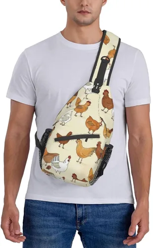 Miniatura 7 de Bolso cruzado del pecho de la historieta animal impreso Crossbody durable Sling Mochila Casual bolsa de viaje para unisex, Patrón de pollo.