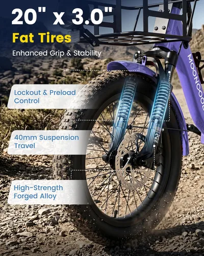Miniatura 7 de MOONCOOL Electric Tricycle for Adults, 500W/750W Folding Electric Trike for Adults, 20"x3.0" Fat Tire 3 Wheel Electric Bike, Aluminum Frame