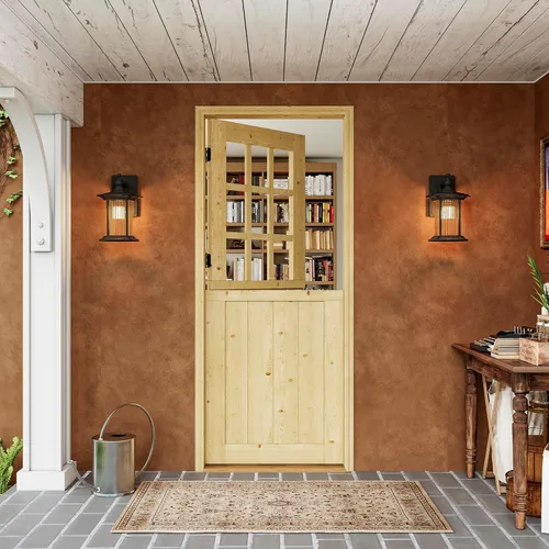 Miniatura 12 de Tablero de Puerta Holandesa para Interior y Exterior, 36" x 80", Universal 4 Lite Vidrio Templado Transparente Puerta Individual Dividida, Puerta