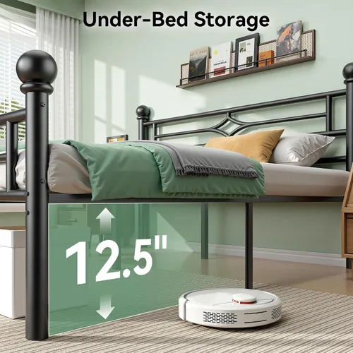 Miniatura 3 de BedsPick Base de cama matrimonial con cabecero y estribo, base de cama de plataforma de metal con bola de esquina redonda, soporte de listones