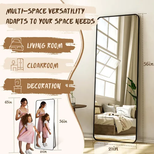 Miniatura 4 de XRAMFY Espejo rectangular de cuerpo completo de 56 x 21 pulgadas, con soporte para colgar en la pared, para dormitorio, sala de estar, dormitorio
